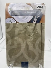 Simple Dining Vinyl 70" Round Tablecloth, 2 Tone Sage Green Geometric Pattern