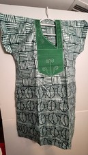 Green Women's Cotton Dashiki with Embroidered Neckline and Patterned Fabric