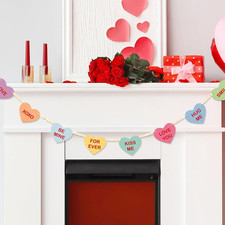 Valentine  s Day Hearts Wood Bead Garland Colorful Conversation Hearts Garland...