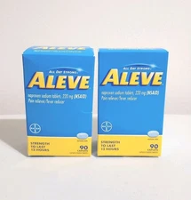 Lot Of 2 Aleve Pain Reliever Naproxen Sodium 220 mg, 90 Caplets  Exp 03/27
