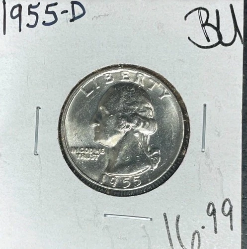 1955-D WASHINGTON SILVER QUARTER ~ BU ~NICE COIN~REF#A