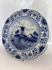 Delft Blauw Plate 33cm Scalloped Windmill Boat Seaside Landscape Netherlands
