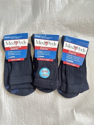 Lot of 3 Pair Medipeds For Symptoms of Diabetes Size: 6-9 Cushion Sole Navy NEW