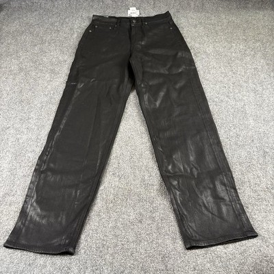 American Eagle Super High Rise Baggy Straight Jeans Women s 4 Long Black Coated