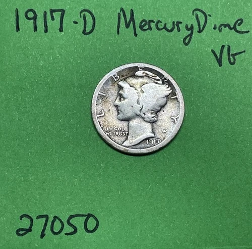 1917-D Mercury Dime 10c Vg Very Good 90% Silver