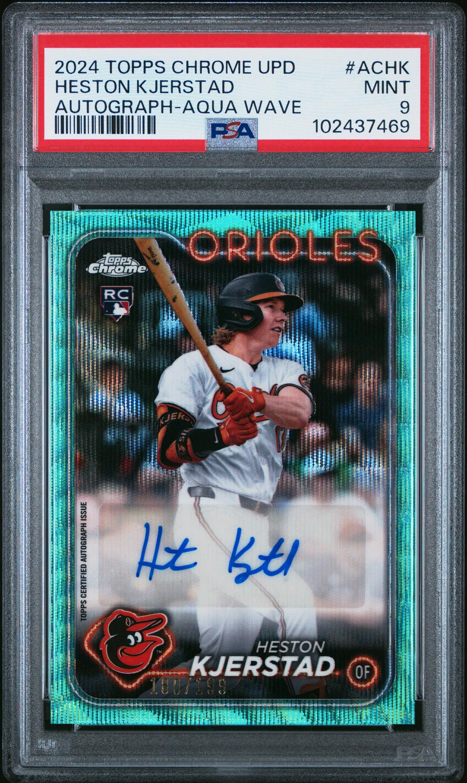 2024 Topps Chrome Update Auto Heston Kjerstad #ACHK Aqua Wave 100/199 PSA 9