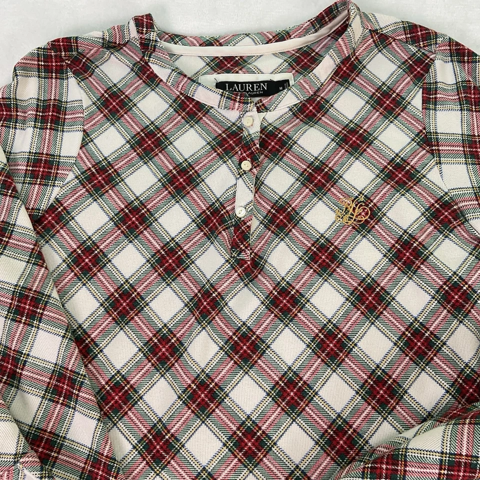 Lauren Ralph Lauren Plaid Pajama 2 PC Set SZ Medium Comfort Stretch Red White - Image 4 of 4