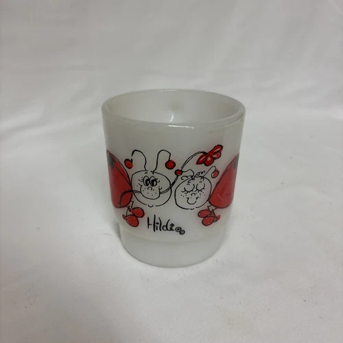 VTG 1960's Fire King Hildi Lady Bug Milk Glass Coffee Cup Mug Oven Proof USA 