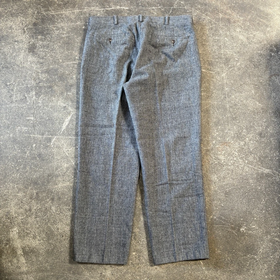 Vintage Polo Ralph Lauren Wool Pants Men's Size 36x30 Gray Glen Plaid Slacks - Image 4 of 4