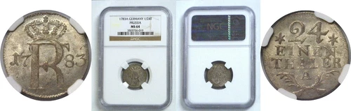 1783 A Germany Prussia 1/24th Thaler Friedrich II (The Great) KM# 296 NGC MS 64
