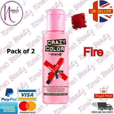 2 x Crazy Color Semi Permanent Haarfarbe Fire 100ml (2er Pack)