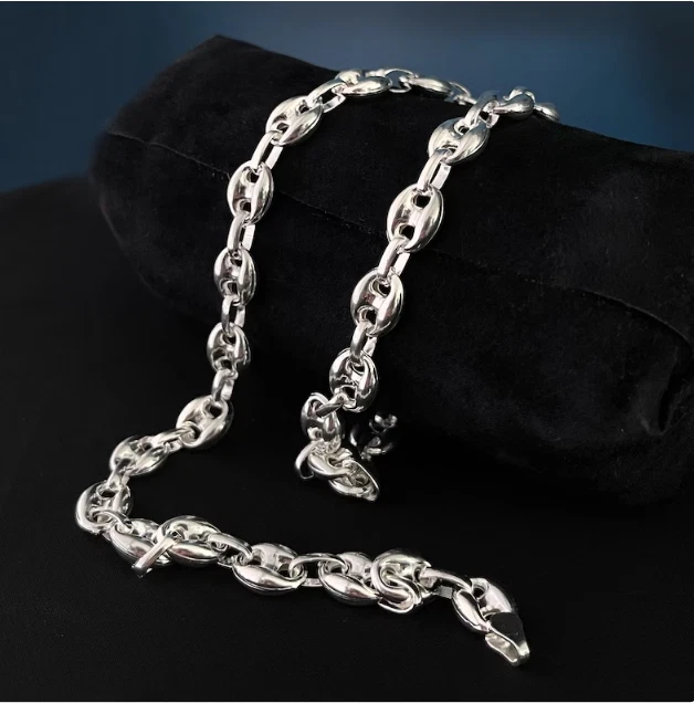 925纯银24英寸填充锚水手链/项链9毫米47克