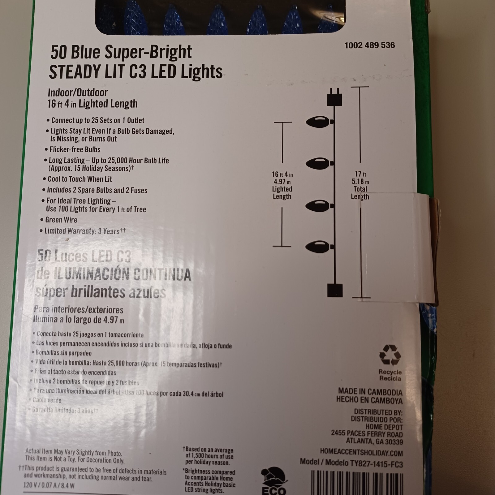 Home Accents 50 Ct C3 LED Blue Color Lights Super Bright Stay Lit