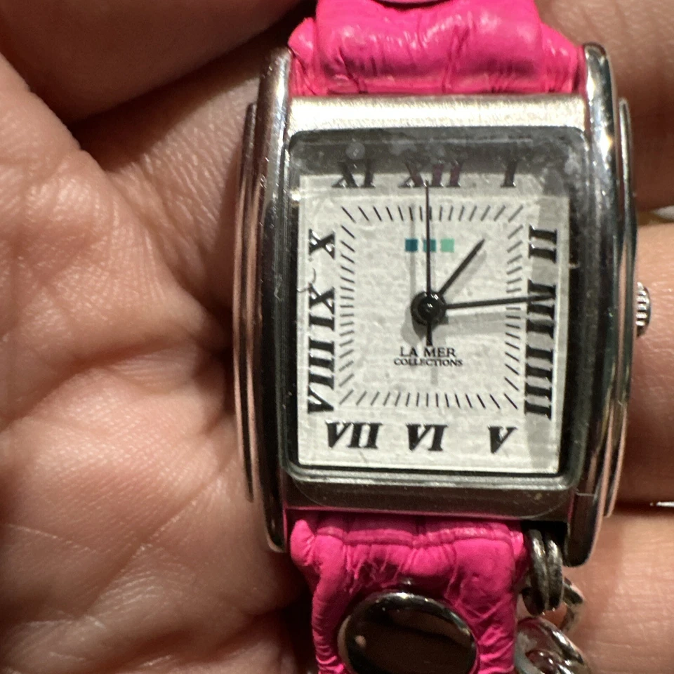 *Working* La Mer White Dial Rectangle Pink Faux Leather Long Band Chain Watch - Изображение 3 из 4