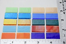 20 MIXED SAMPLER OPAQUE AND TRANSPARENT 1/2"x 1" 3mm BULLSEYE GLASS 90 COE