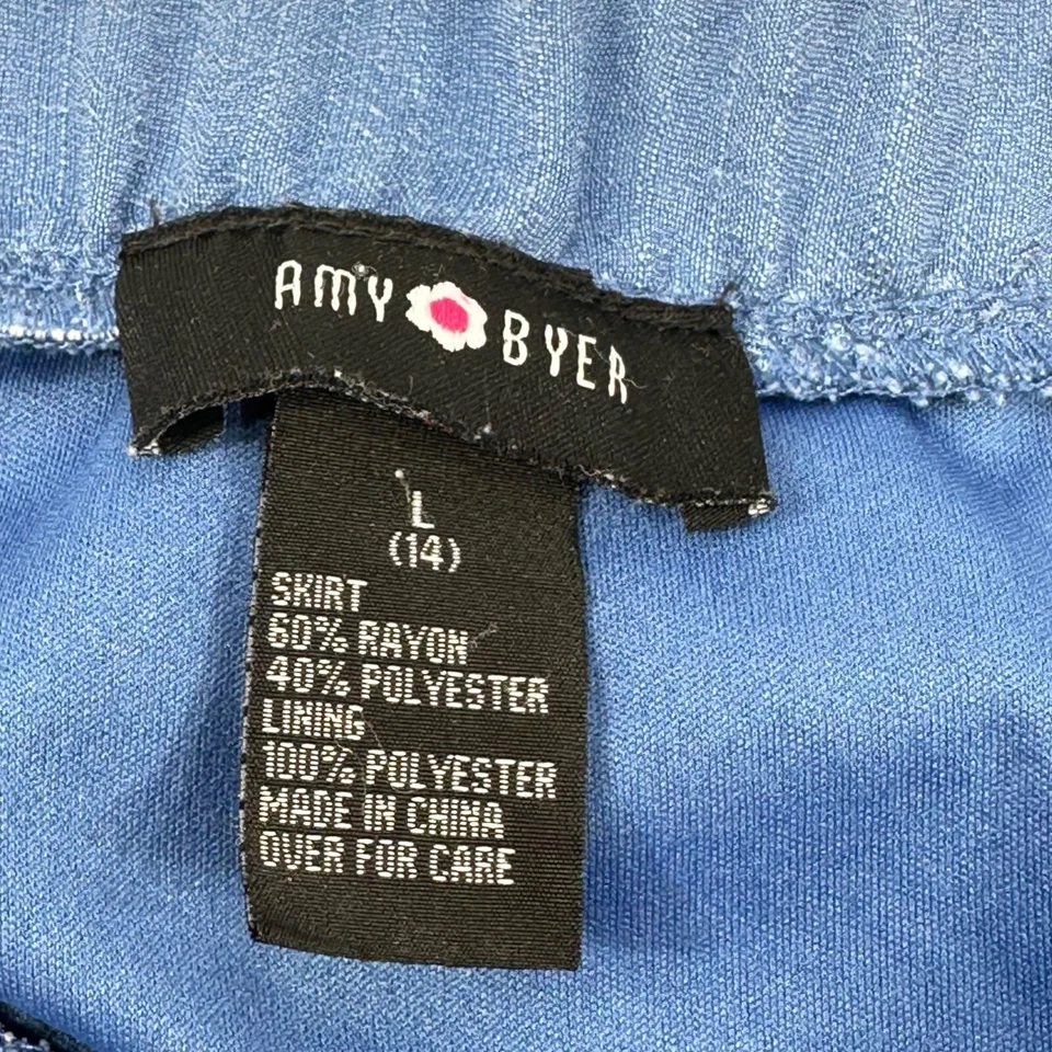 Saia Amy Byer feminina tamanho grande 14 forrada em camadas azul bom estado usado - Imagem 3 de 4