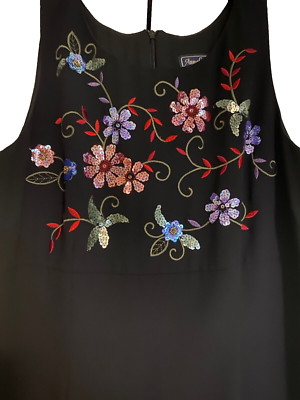 Anna Laura Black Dress with Floral Detail, Size 10, NEW w Tag