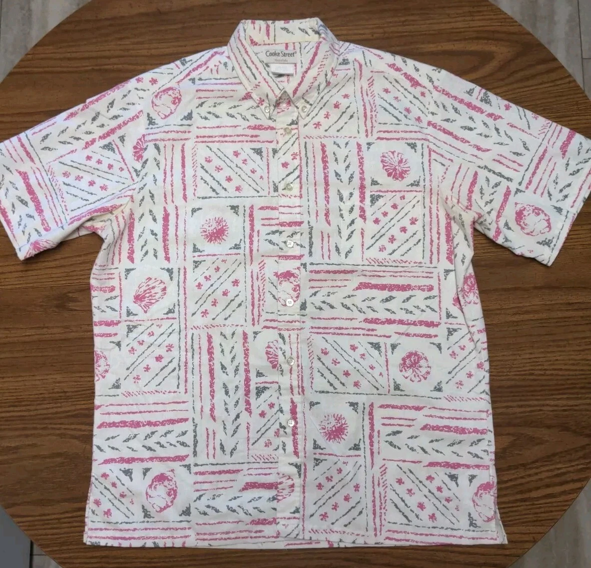Vtg Cooke Street Honolulu Hawaiian Shirt Men's L Floral Cream Cotton/Poly Blend