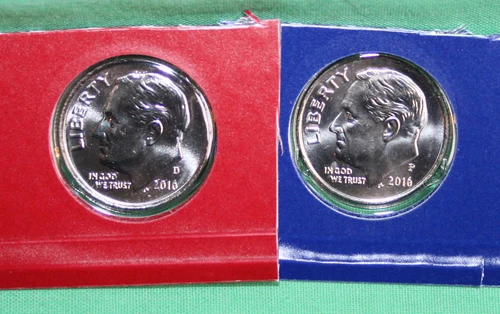 2016 P and D Roosevelt Dime 2 Coins from US Mint Set BU Cellos Ten Cents Two 10c