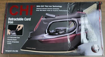 CHI RETRACTABLE CORD STEAM IRON XL SOLEPLATE - 13109 - NEW DAMAGED OPEN BOX 