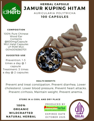[idHerb] CAPSULES JAMUR KUPING HITAM AURICULARIA NATURAL ORGANIC HERBAL HERBS