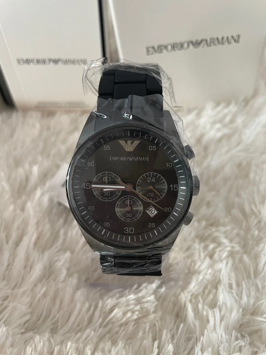 100 Authentic EMPORIO ARMANI Black Chronograph Wristwatch Men s