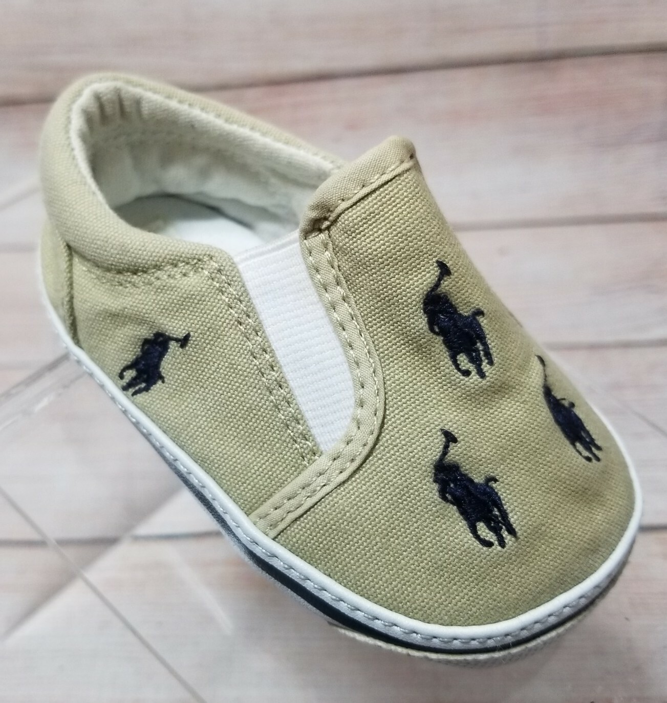 Scarpe Polo Ralph Lauren Bal Harbour bambino taglia 3 slip on beige blu tela pony
