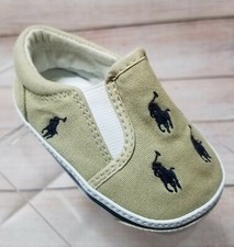 Polo Ralph Lauren Shoes Bal Harbour Child Sz 3 Slip On Beige Blue Canvas Pony