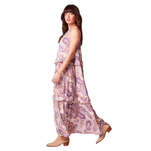 BAND OF THE FREE LILIANE PURPLE PAISLEY TIERED MAXI DRESS S NEW - Picture 4 of 8