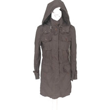 Marc O'polo Women's Long Coat Size 8 Brown Hood Lightweight Pockets 100% Cotton