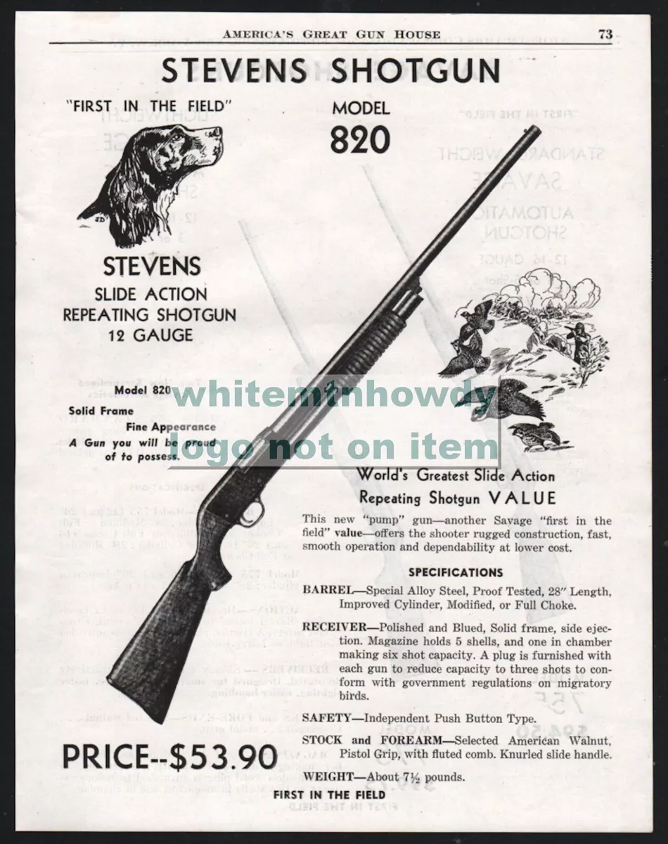 1954 Print Ad of Stevens Model 820-SC Super-Choke Pump Action Shotgun