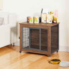 32.5 INCH DOG CRATE FURNITURE WITH WHEELS FOR SMALL DOGS, HEAVY DUTY WOODEN PET