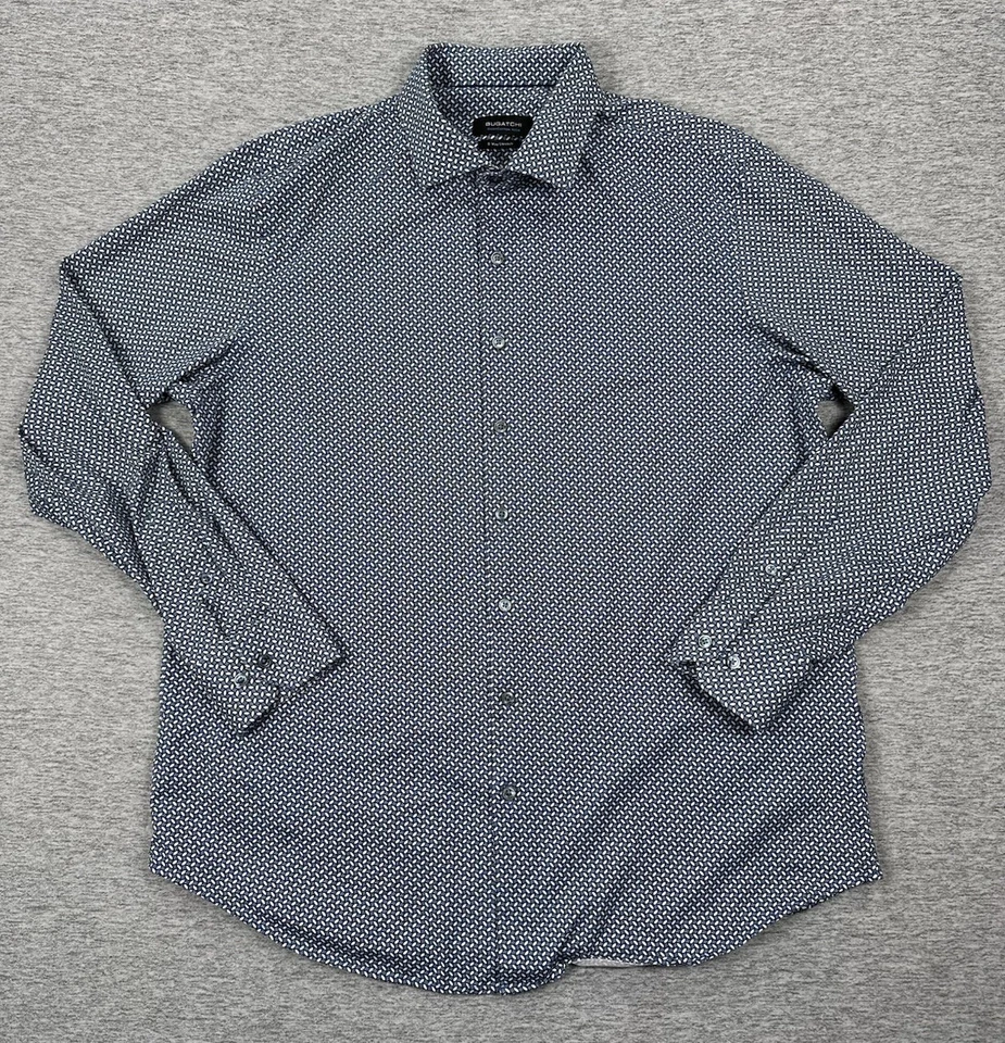 Рубашка Bugatchi мужская размер XL синяя геометрическая OoohCotton 8 направлений эластичная городская - Изображение 2 из 4
