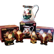 Debbie Mumm Santa’s Spirit Sakura Pitcher Cream Sugar Salt Pepper Lot w/ Boxes