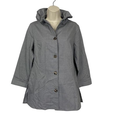 Ming Wang Tunic Top Womens XS Gray Check Button Front Shacket Wired Collar