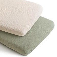 2 Pack Muslin Bassinet Sheets for Boys, Girls, 100 Cotton Soft Breathable Fi...