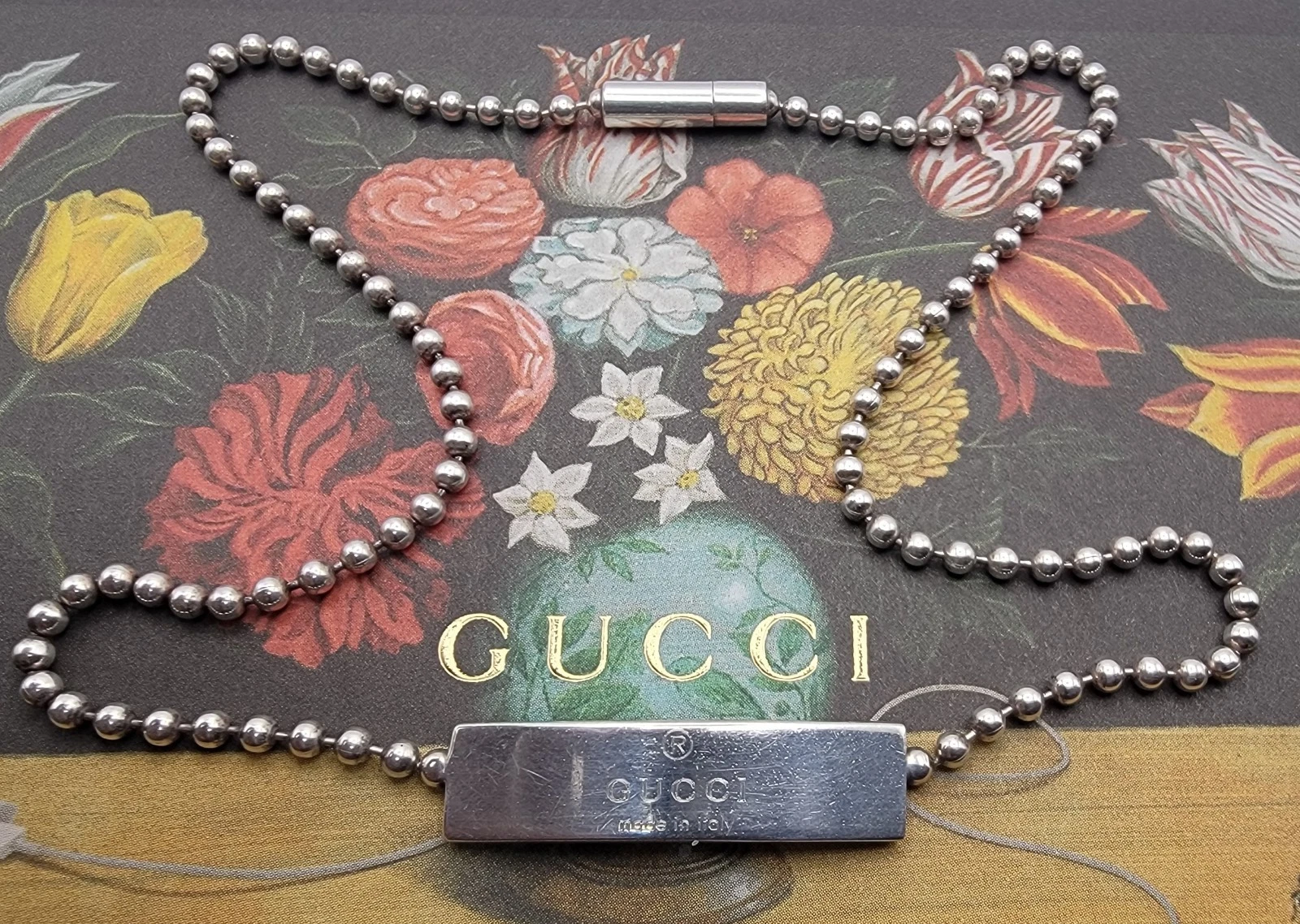Collana girocollo Gucci Boule con etichetta a catena Argento Sterling 925