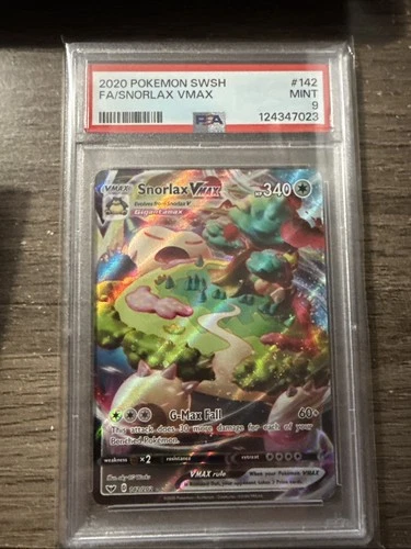 Pokemon 2020 SWSH #142 Full Art Snorlax VMAX PSA 9