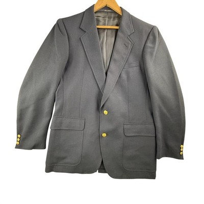 Vintage Stanley Blacker Blazer Mens 42 Navy Blue Gold Button Sport Coat USA 80s