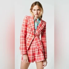 Smythe Patch Pocket Plaid Dutchess Blazer Red Size 4