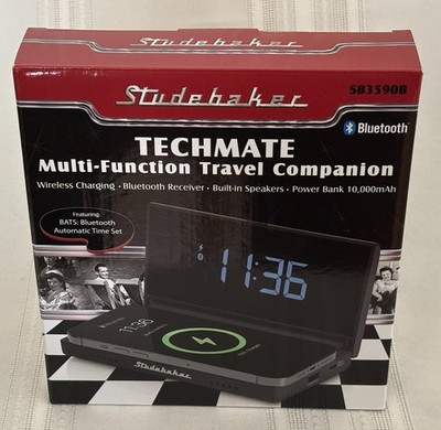 NEW Techmate 3-in-1 Portable Bluetooth Speaker Power Bank & Clock Studebaker NIB
