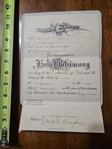 RARE OLD VINTAGE MARRIAGE CERTIFICATE HOLY MATRIMONY 1937 OHIO