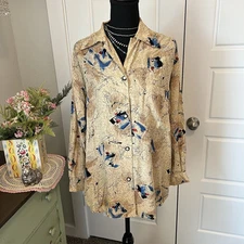 VINTAGE 80s 90s Paul Et Duffier Abstract Logo Oversized Button Up Blouse sz S