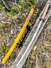 40" Yellow Japanese Samurai Sword Katana Carbon Steel Blade Dragon Engraved Woo