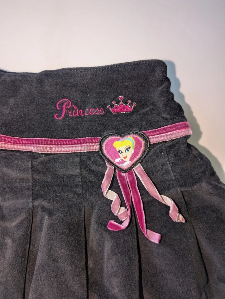 Vtg Disney Princess Cinderella Skirt Girls 4T Black Embroidered Velvet Y2K Skort - Image 2 of 4