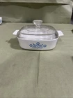 Vintage Pyrex 1 Quart Casserole Blue Flower With Lid