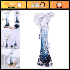 Unique Hand Blown Blue Glass Vase - Coastal Home Decor, 11.8" Tall, Artful Accen