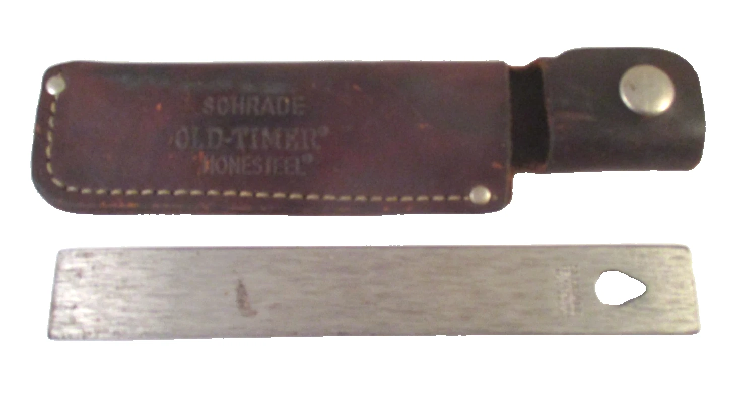 SCHRADE OLD TIMER HONESTEEL KNIFE SHARPENER in LEATHER SHEATH HOLDER