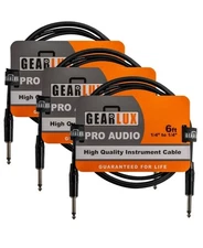 Gearlux 6-Foot Instrument Cable, 1/4 Inch, Straight-Straight, Black - 3 Pack
