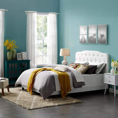 Amelia White Tufted King Platform Bed - Elegant Fabric Upholstery